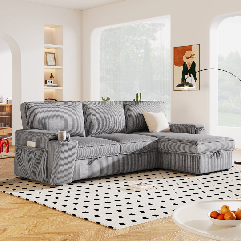 U_STYLE Upholstery Sleeper Sectional Sofa