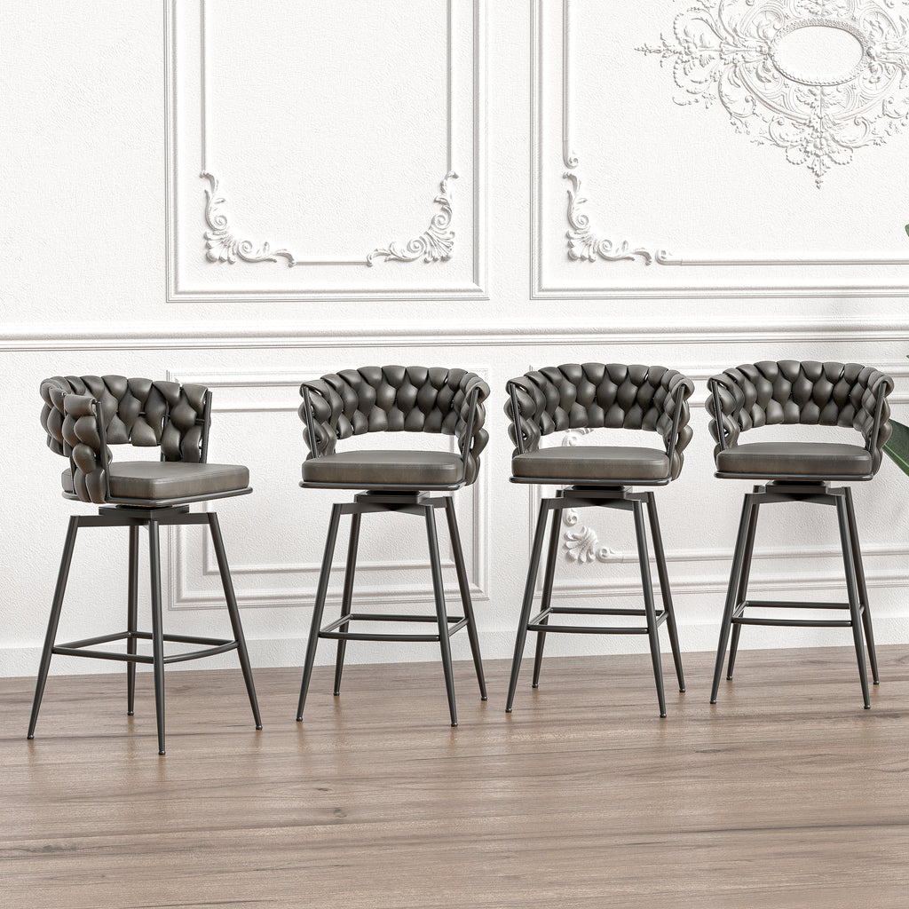 28" Technical Leather Woven Bar Stool Set of 2