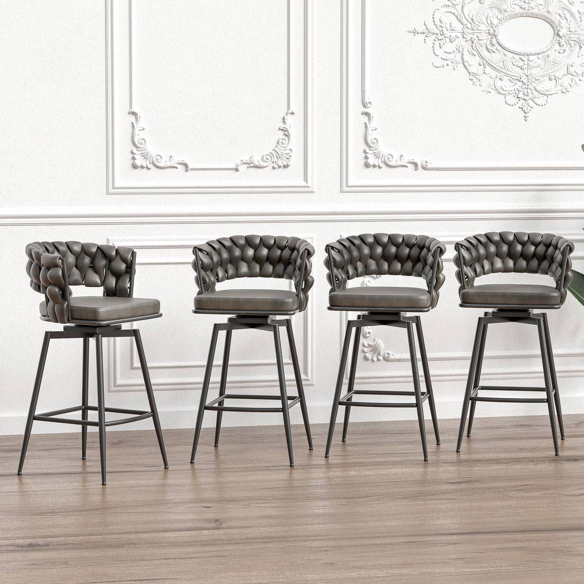 28" Technical Leather Woven Bar Stool Set of 2