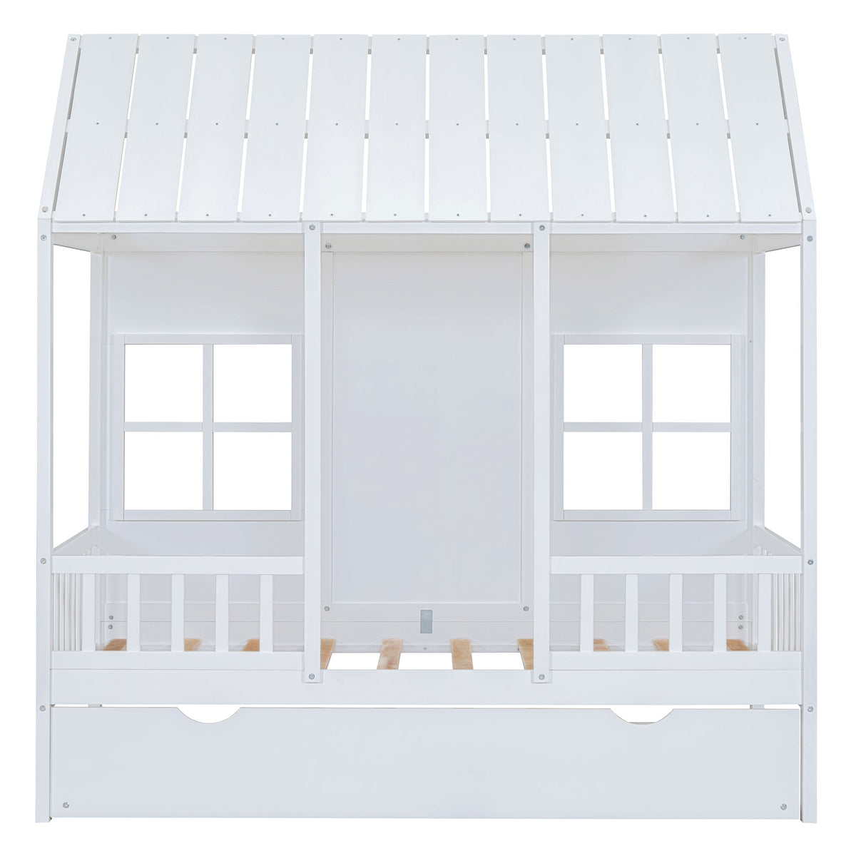 Twin Size Wood House Bed With Twin Size Trundle