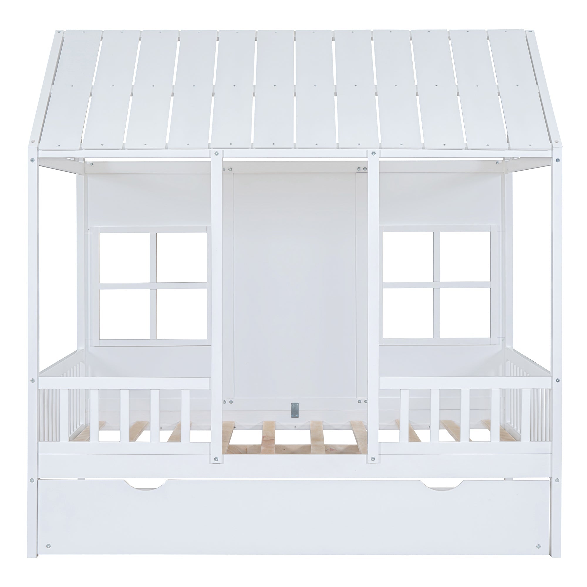 Full Size Wood House Bed With Twin Size Trundle