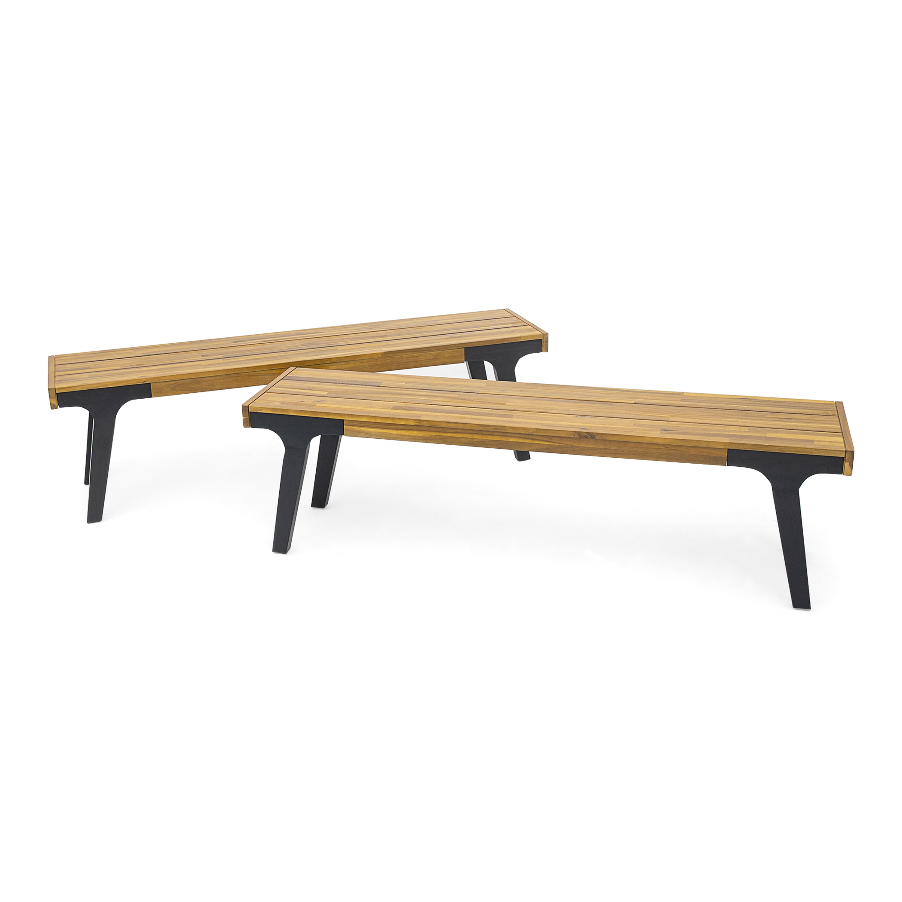 Acacia Wood Bench Set of 2