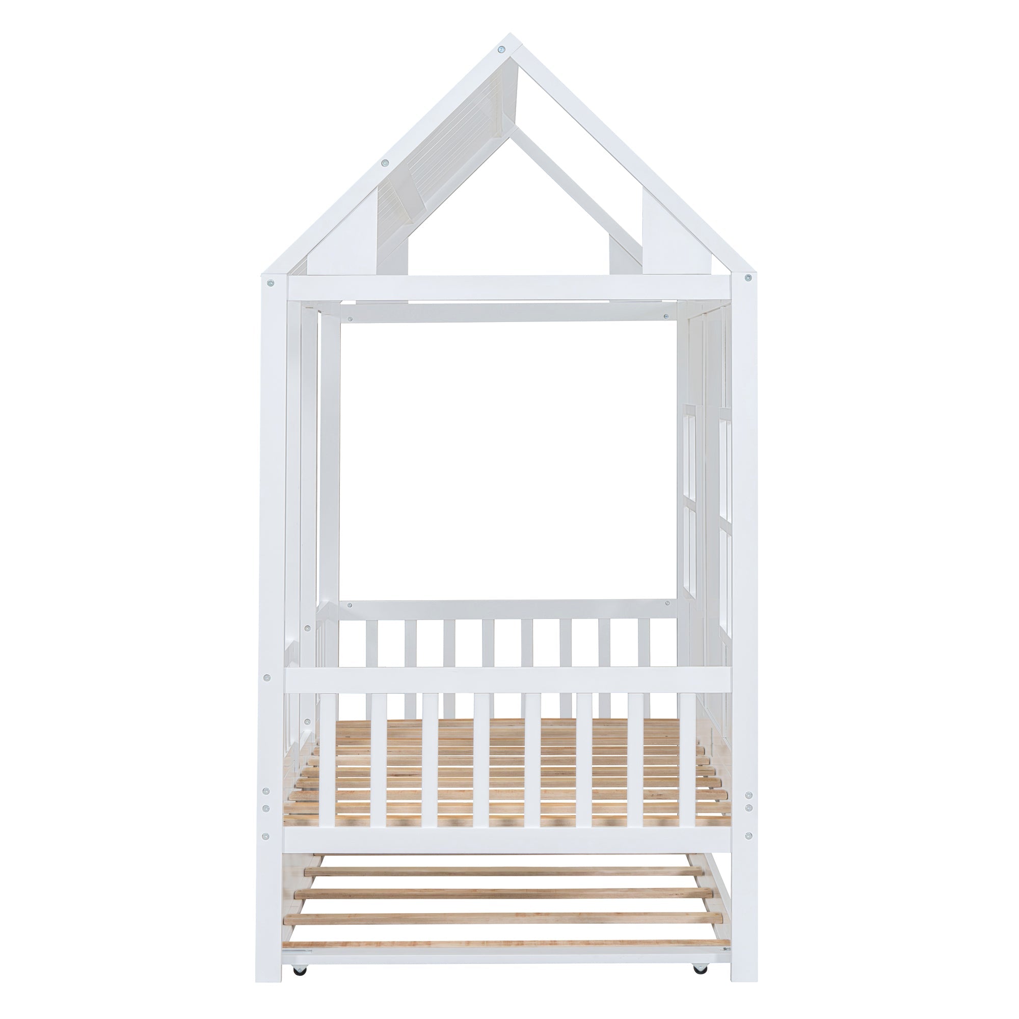 Twin Size Wood House Bed With Twin Size Trundle