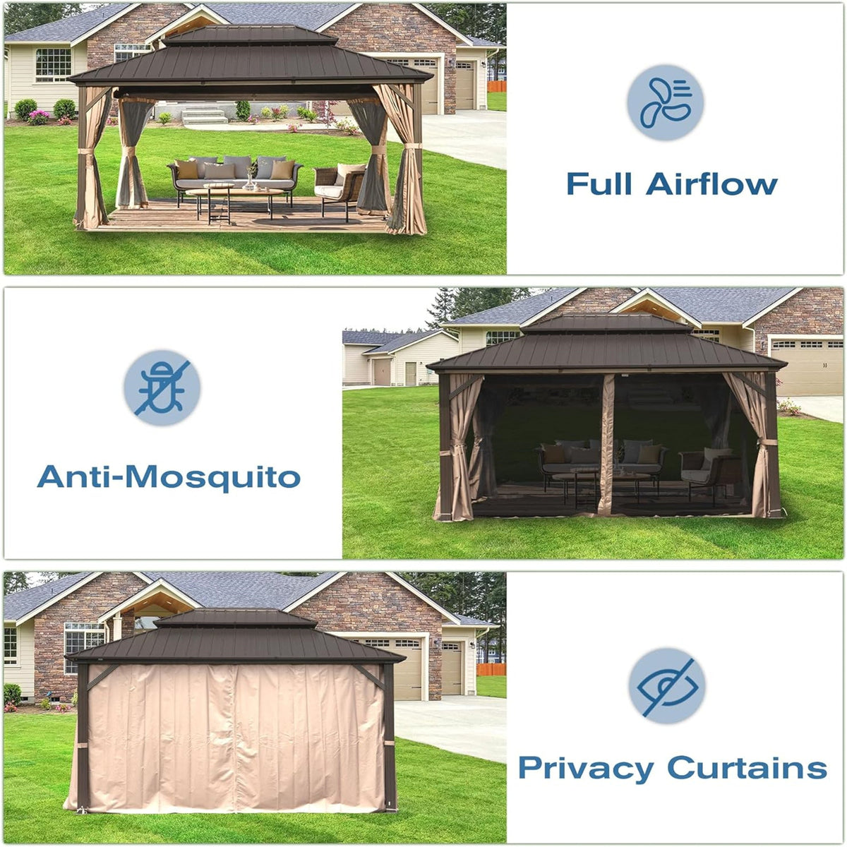 12' X 16' Hardtop Gazebo with Aluminum Metal Frame