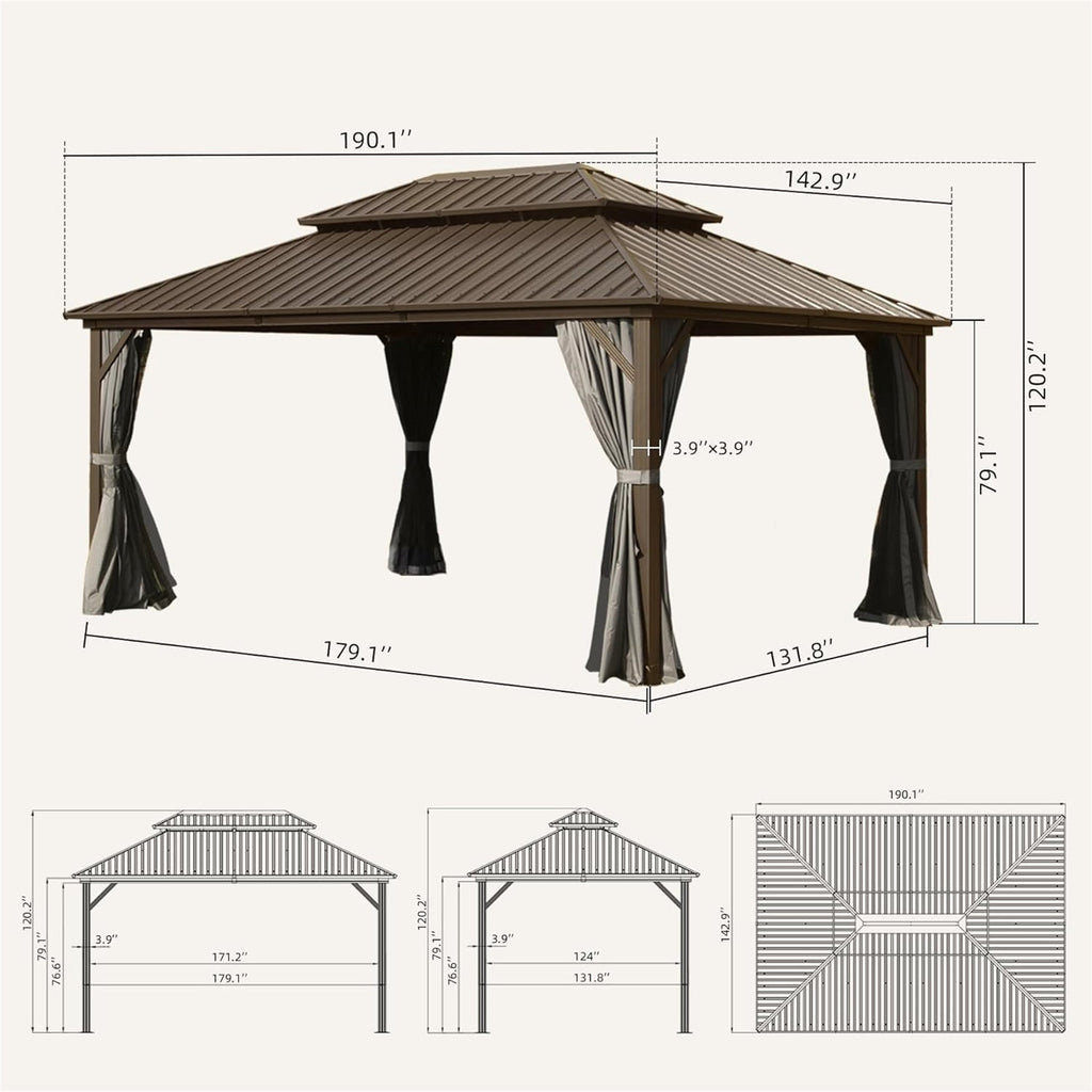 12' X 16' Hardtop Gazebo with Aluminum Metal Frame
