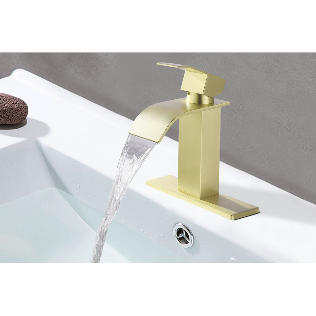 Waterfall Spout Bathroom Sink Faucet with Pop-Up Drain