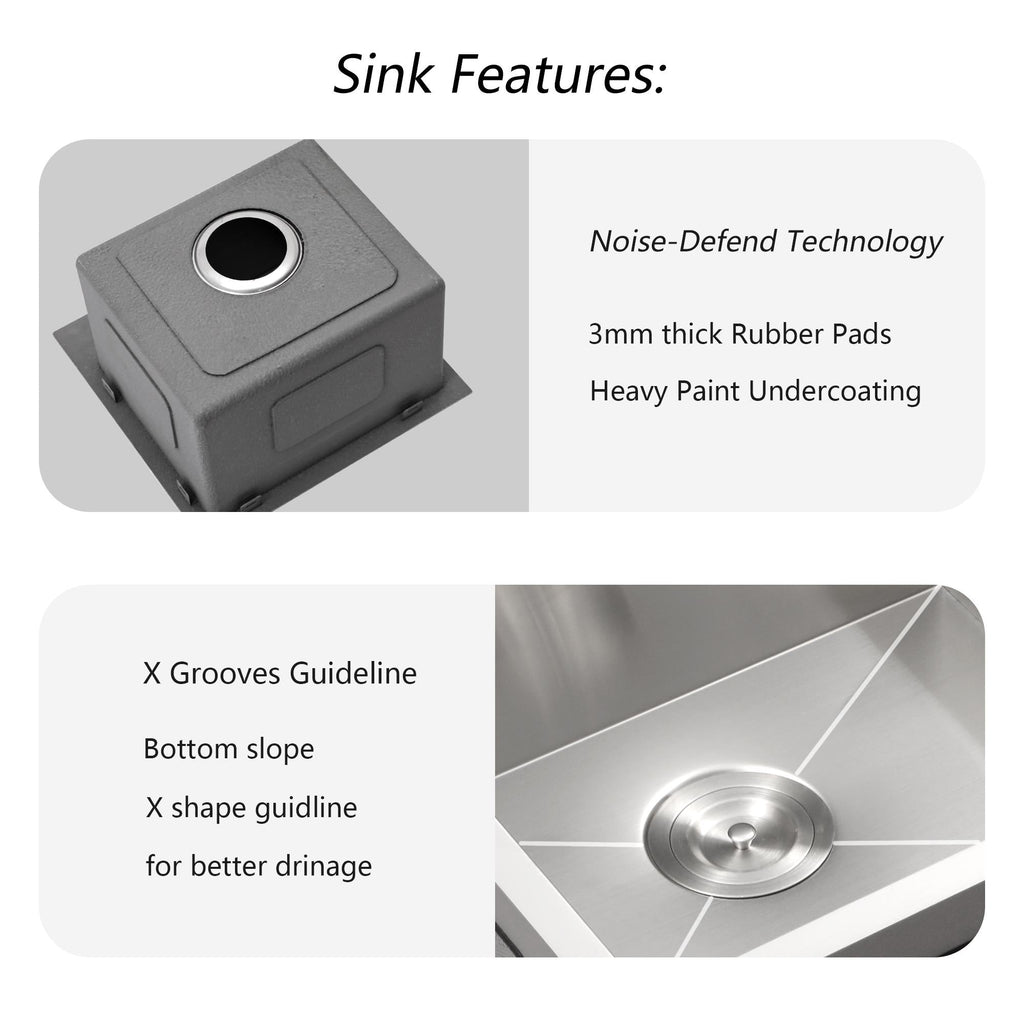 15" x 15" x 9" Stainless Steel Drop In Kitchen Sink