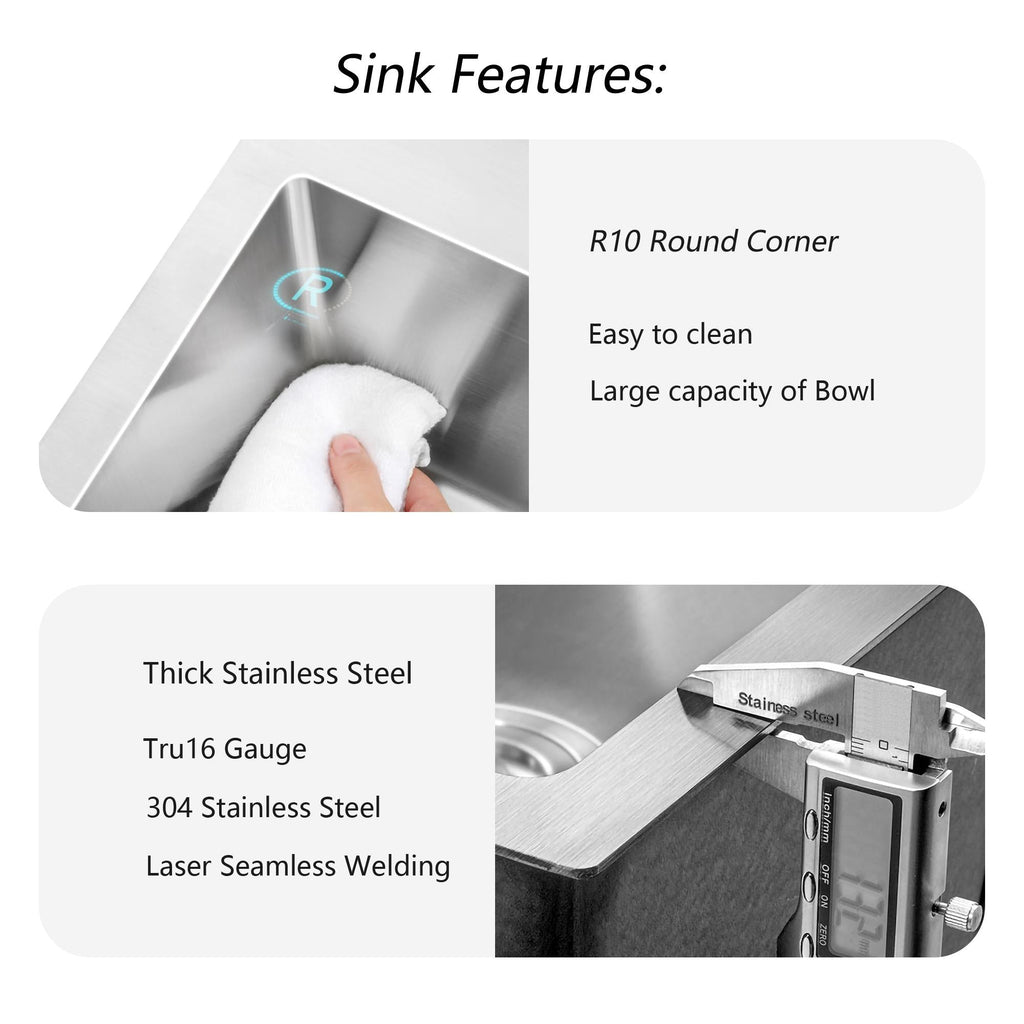 15" x 15" x 9" Stainless Steel Drop In Kitchen Sink