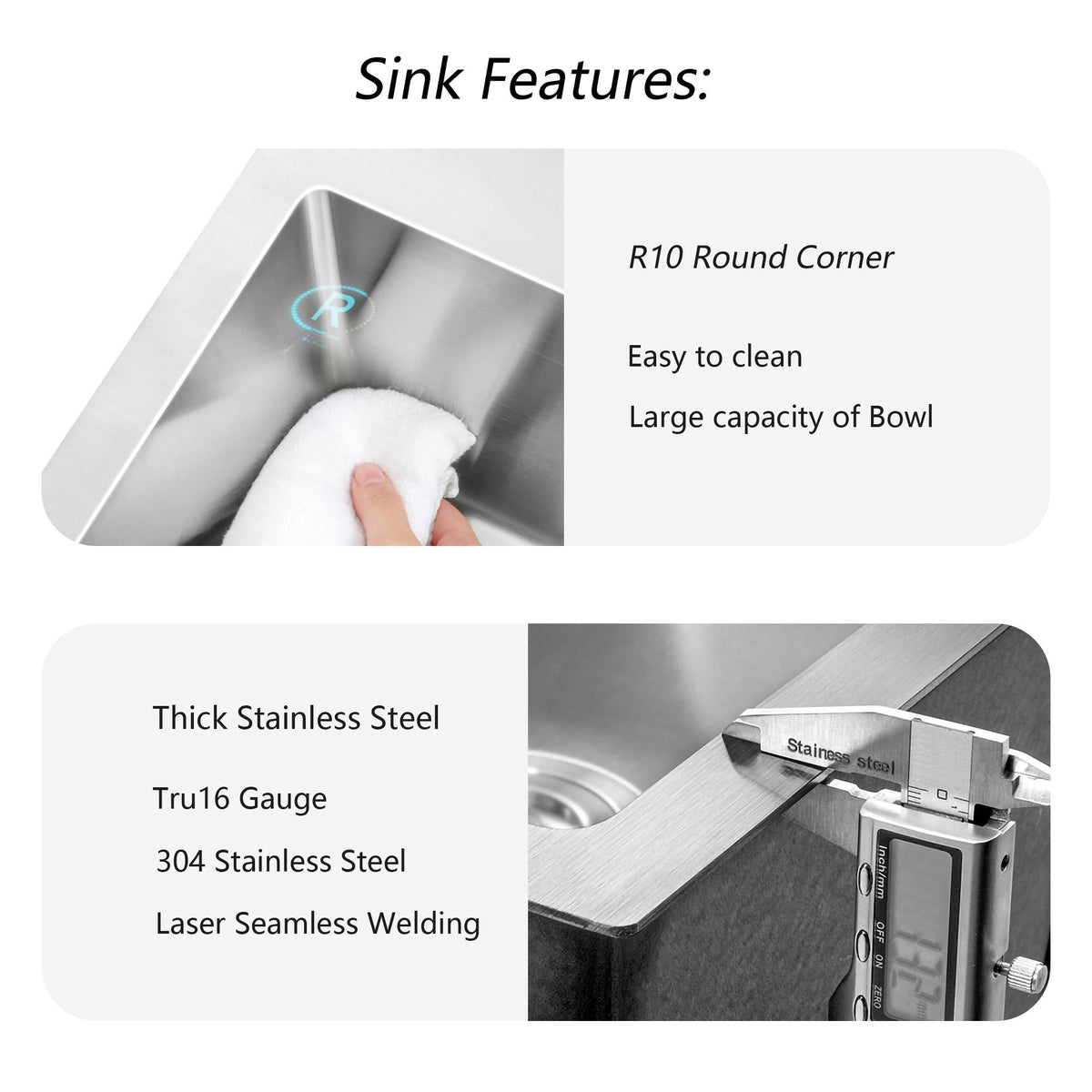 15" x 15" x 9" Stainless Steel Drop In Kitchen Sink