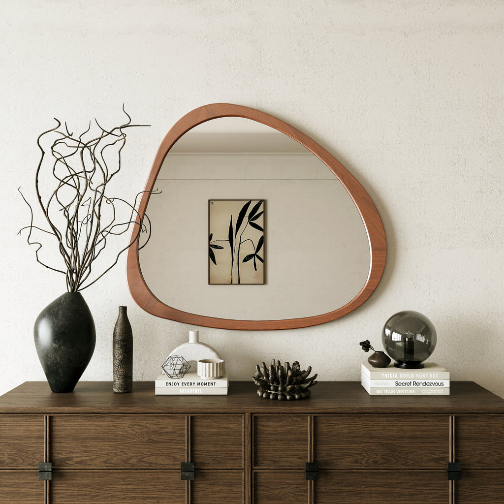 Solid Wood Asymmetrical Wall Mirror - 45 Inch