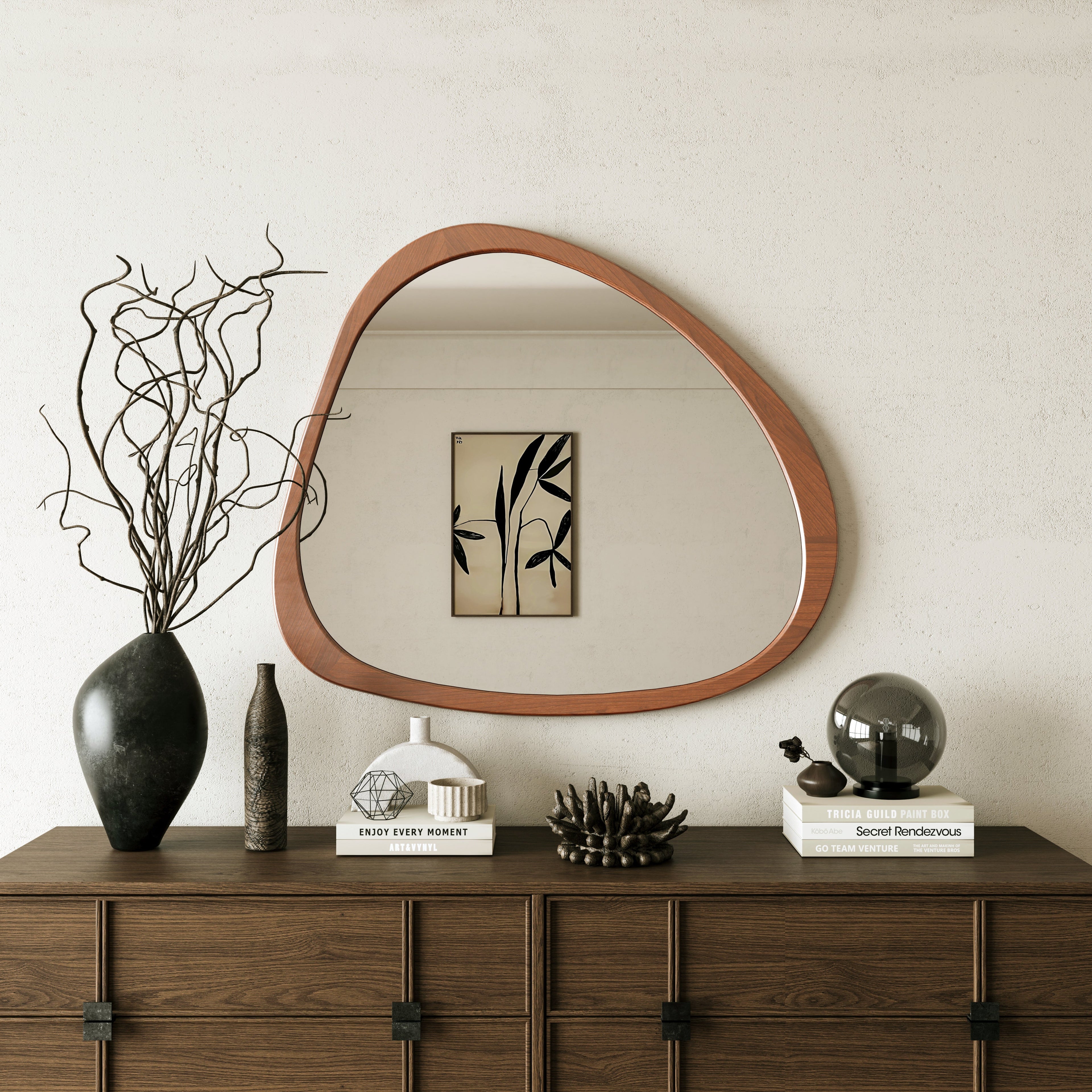Solid Wood Asymmetrical Wall Mirror - 45 Inch