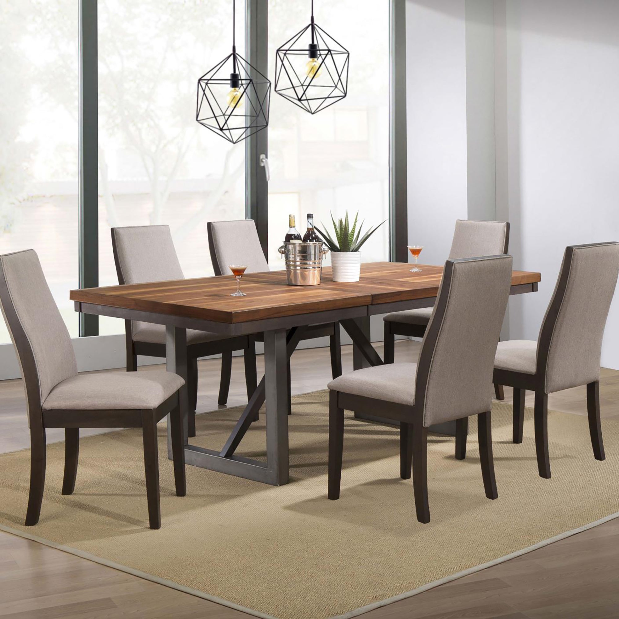 Taupe Upholstered Industrial Dining Chair Set
