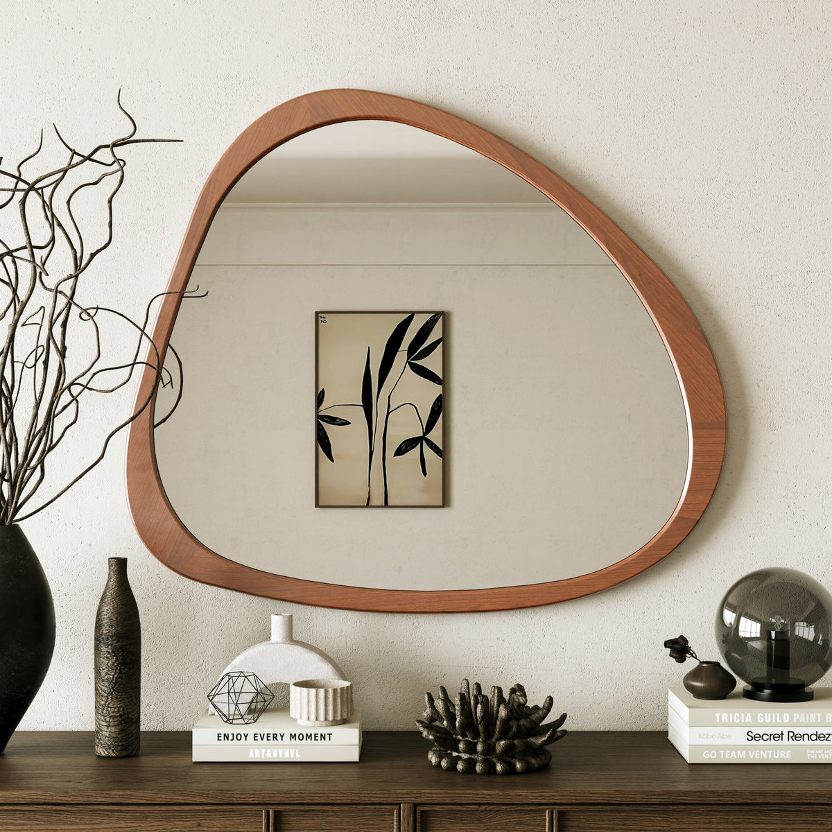 Solid Wood Asymmetrical Wall Mirror - 45 Inch