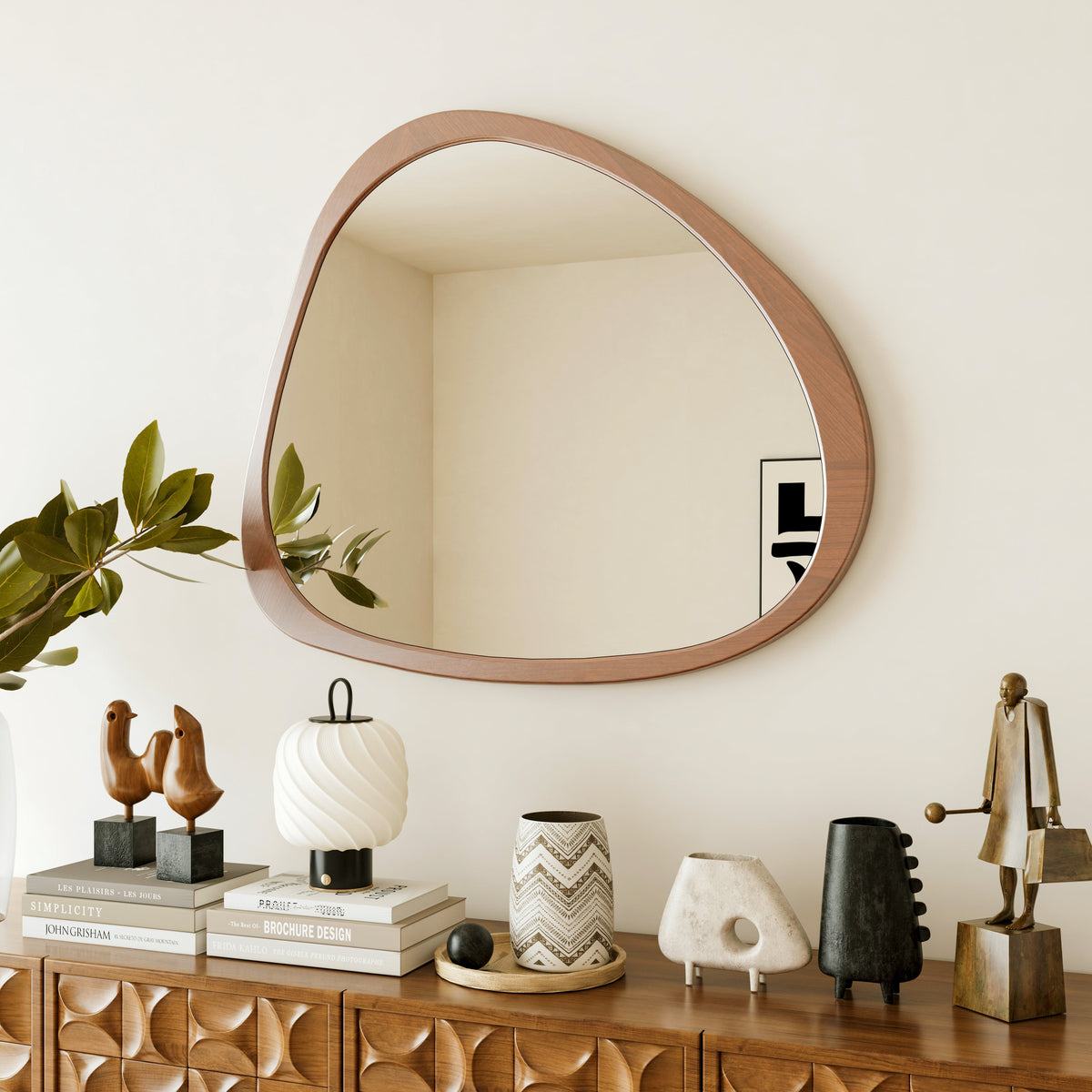 Solid Wood Asymmetrical Wall Mirror - 45 Inch