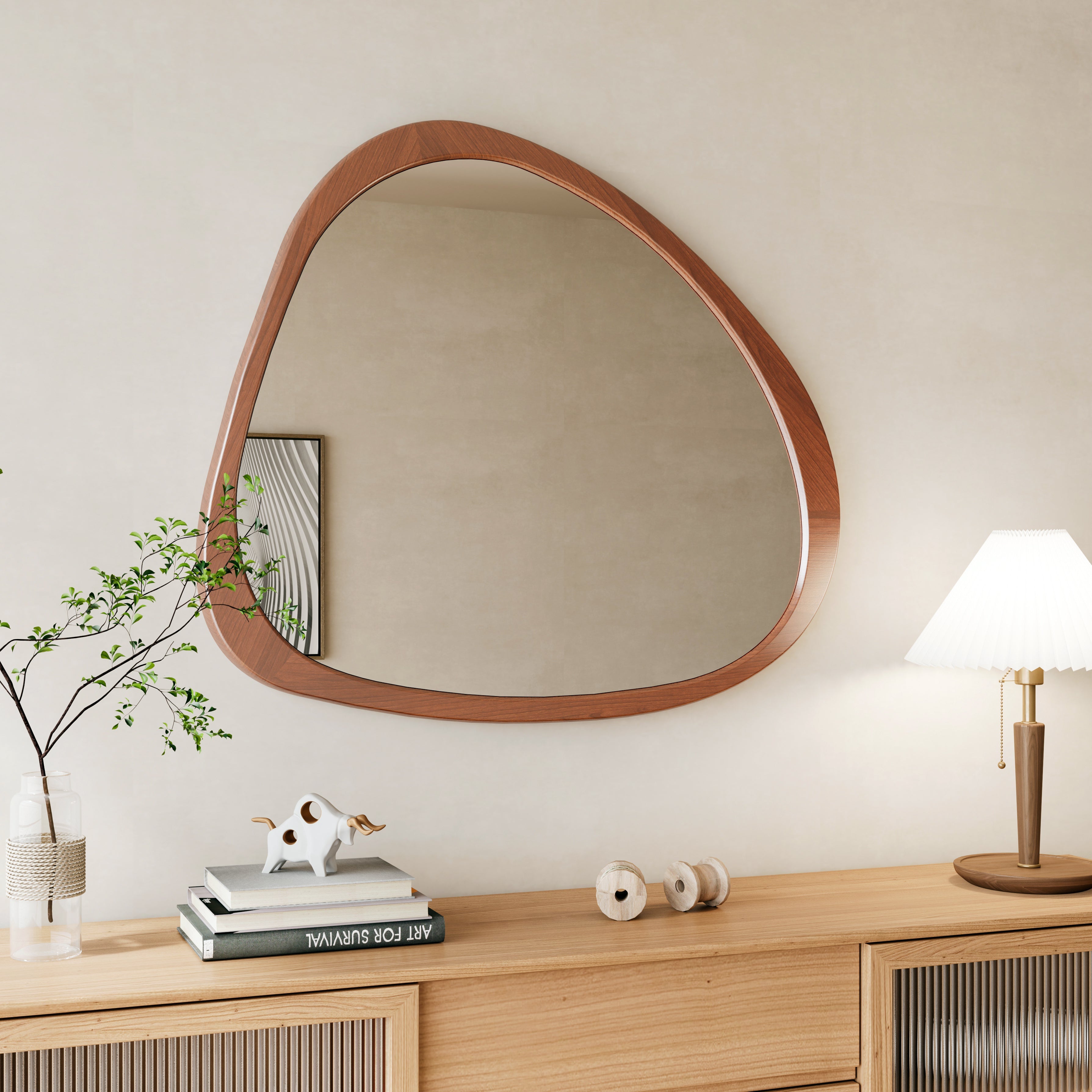 Solid Wood Asymmetrical Wall Mirror - 45 Inch