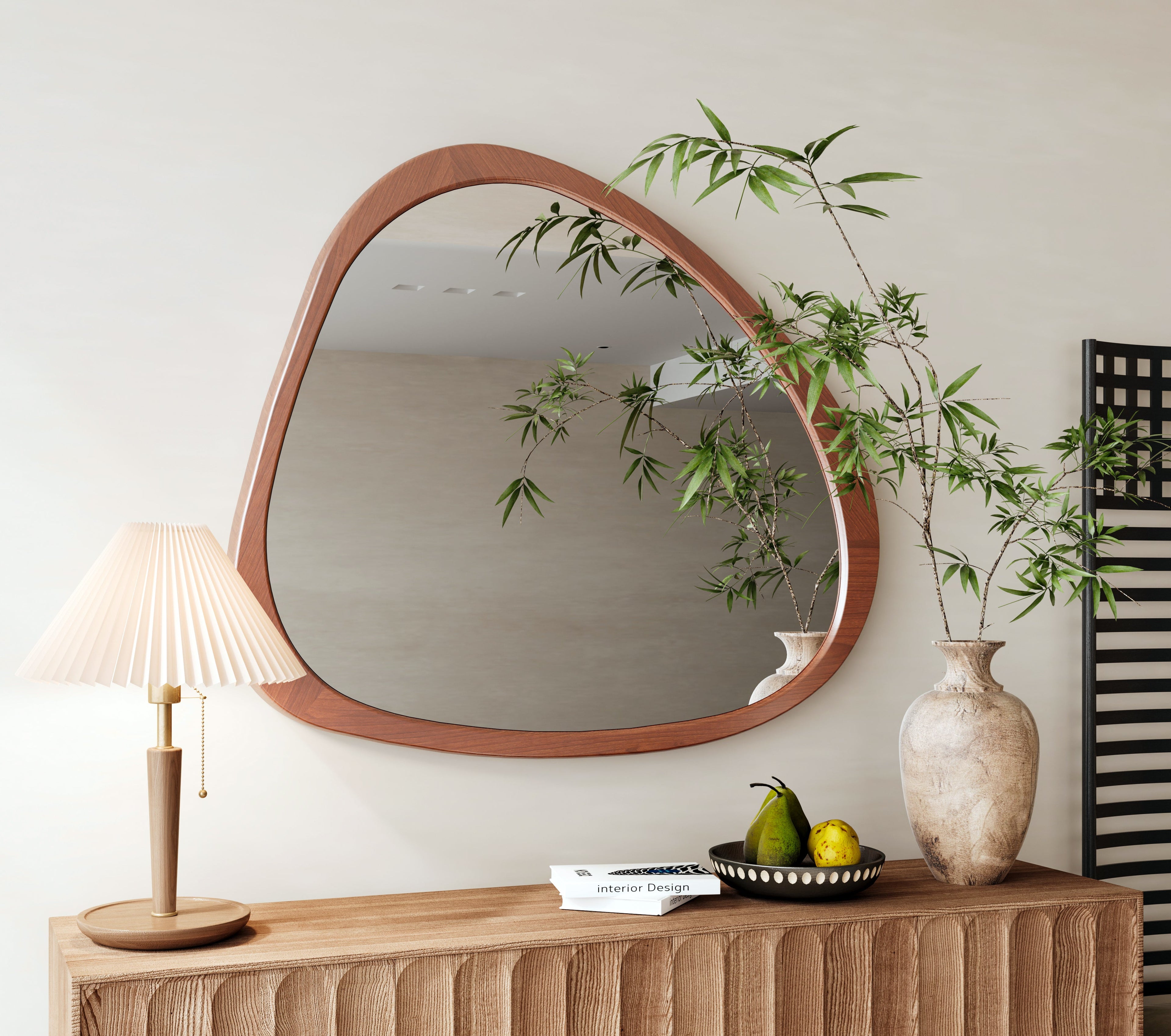 Solid Wood Asymmetrical Wall Mirror - 45 Inch