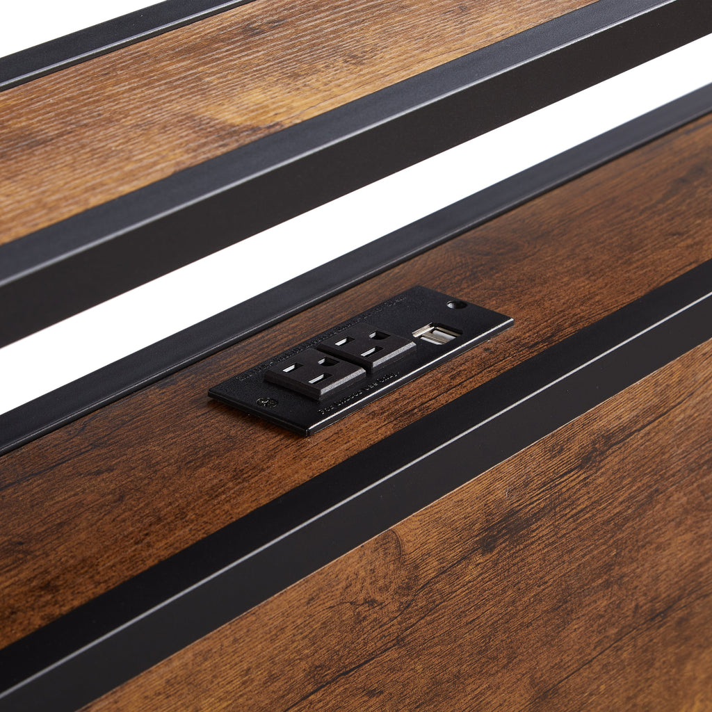 Queen Size Metal Platform Bed Frame with Wooden Headboard