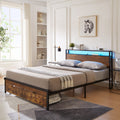 Queen Size Metal Platform Bed Frame with Wooden Headboard