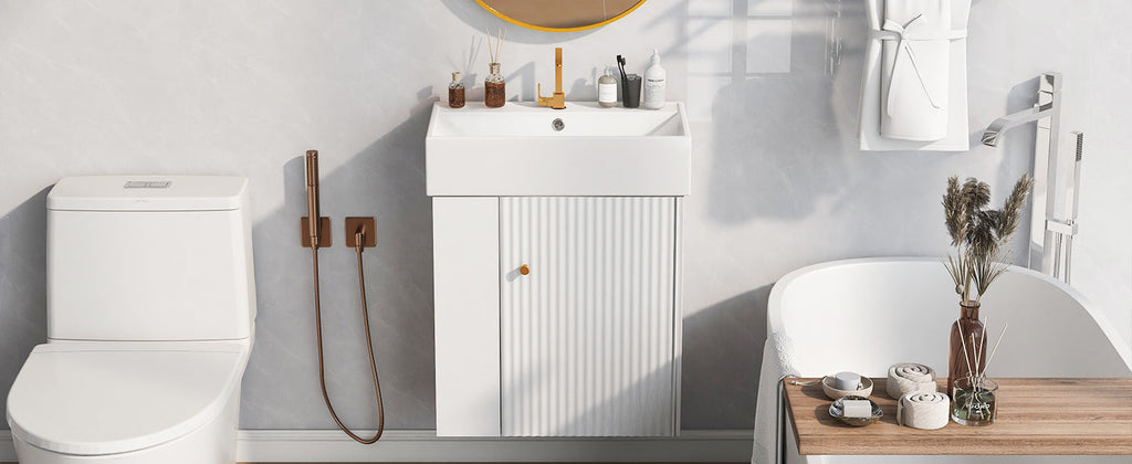 21.6" Modern Floating Bathroom Vanity with Ceramic Basin