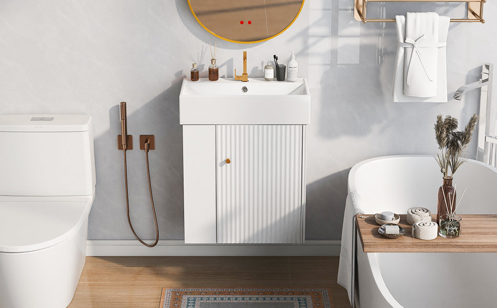 21.6" Modern Floating Bathroom Vanity with Ceramic Basin