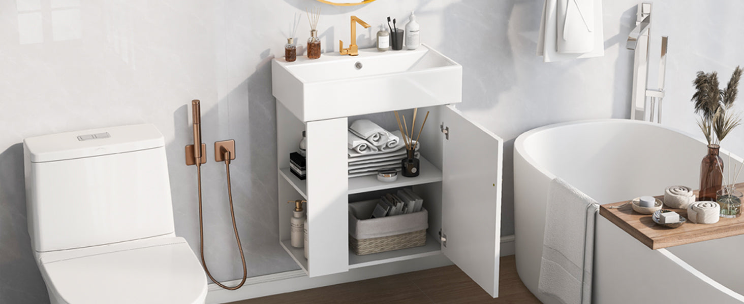 21.6" Modern Floating Bathroom Vanity with Ceramic Basin