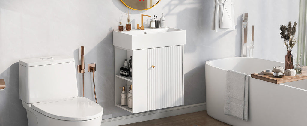 21.6" Modern Floating Bathroom Vanity with Ceramic Basin