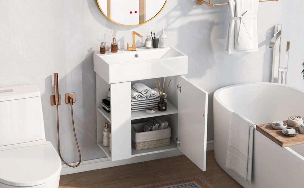 21.6" Modern Floating Bathroom Vanity with Ceramic Basin