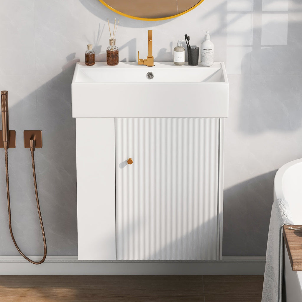 21.6" Modern Floating Bathroom Vanity with Ceramic Basin