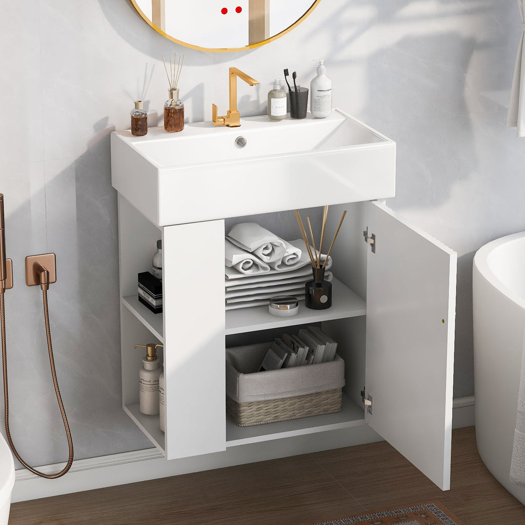 21.6" Modern Floating Bathroom Vanity with Ceramic Basin