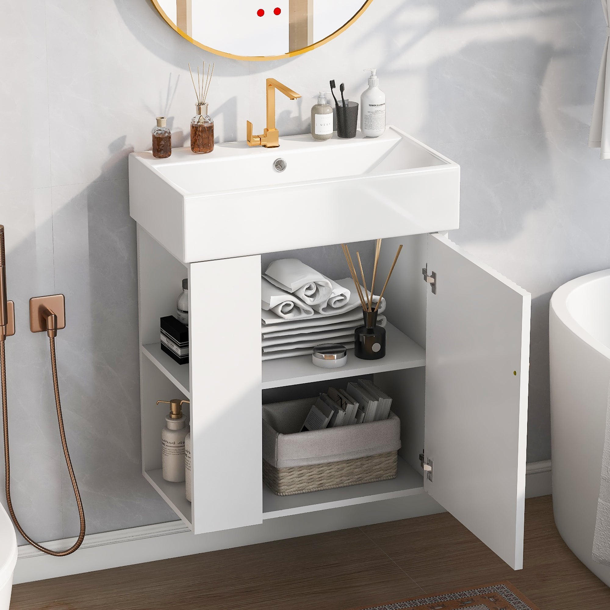 21.6" Modern Floating Bathroom Vanity with Ceramic Basin