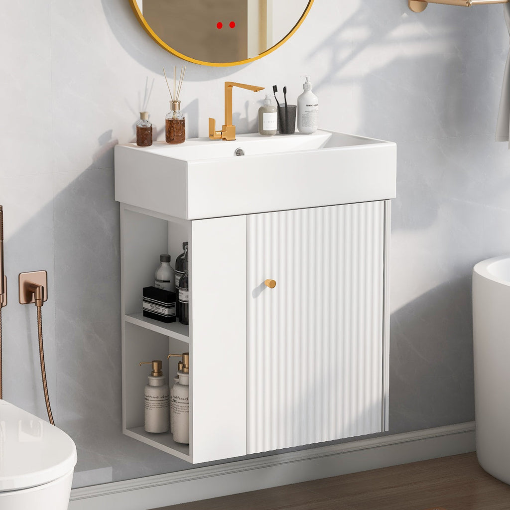21.6" Modern Floating Bathroom Vanity with Ceramic Basin