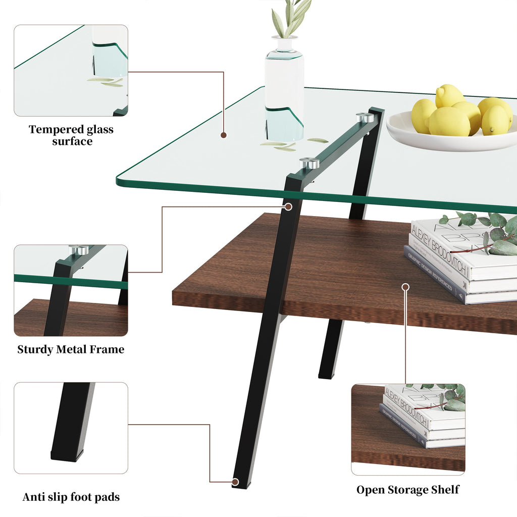 Rectangle Coffee Table with Tempered Glass Top