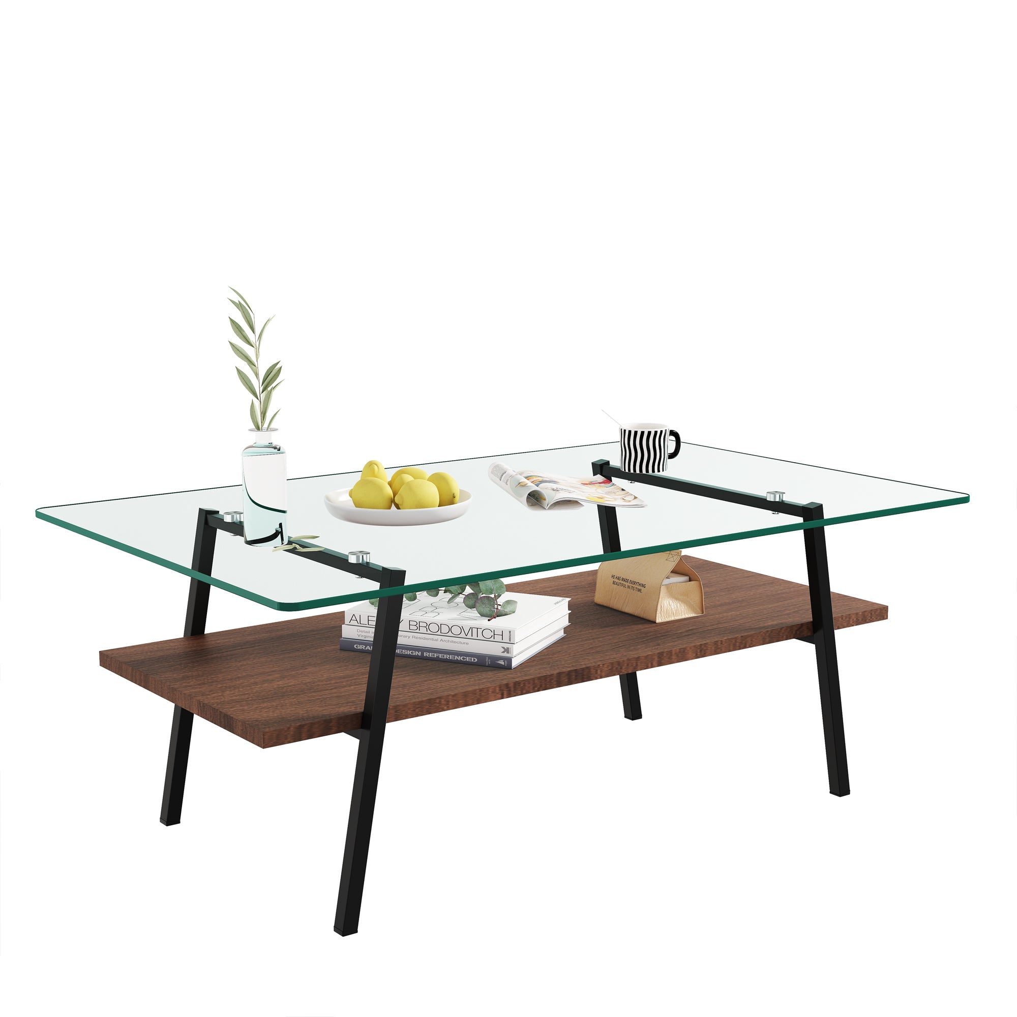 Rectangle Coffee Table with Tempered Glass Top