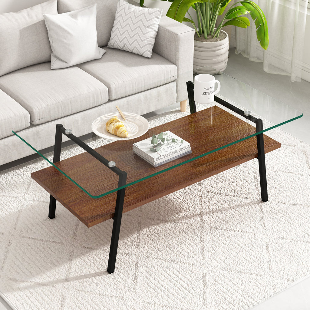 Rectangle Coffee Table with Tempered Glass Top