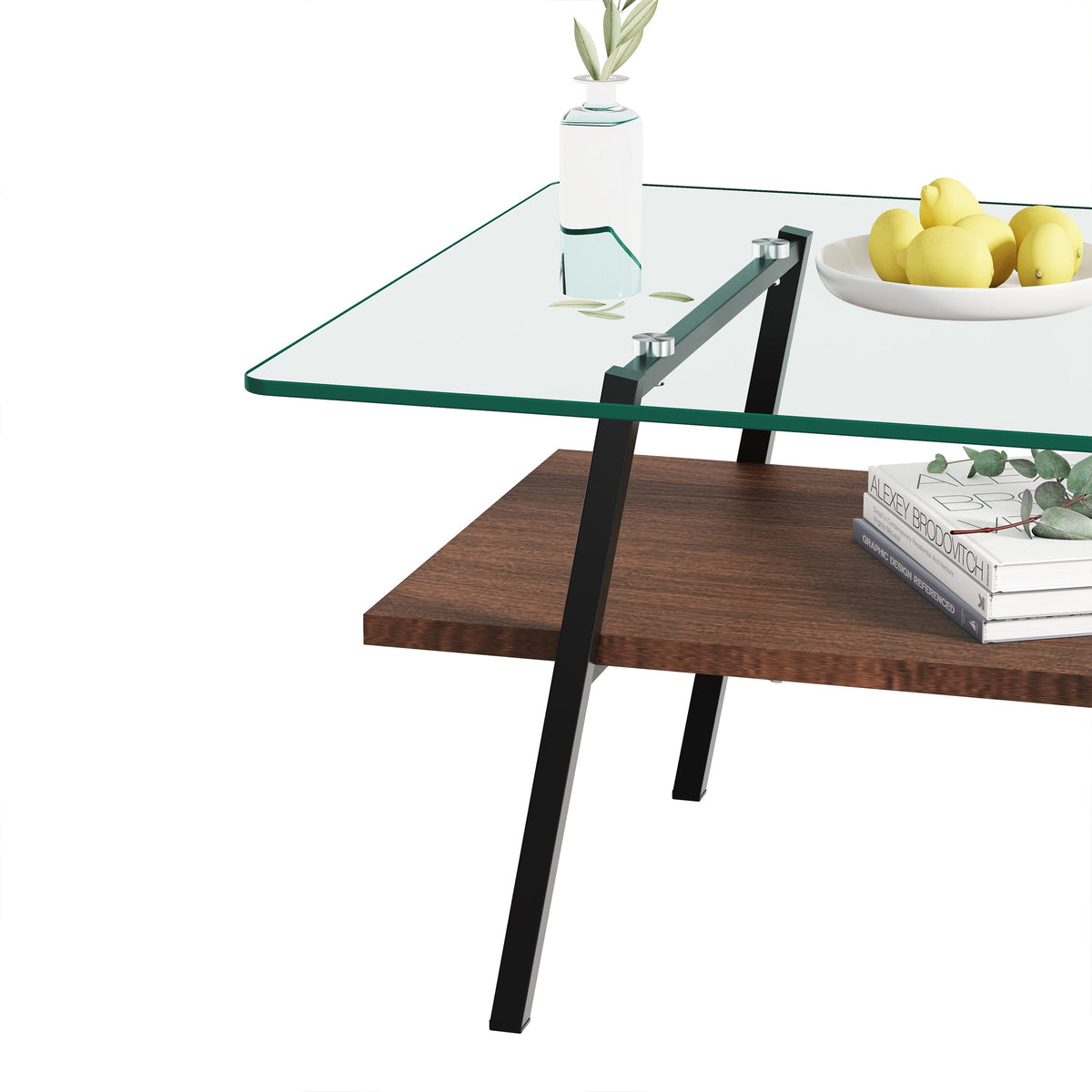 Rectangle Coffee Table with Tempered Glass Top