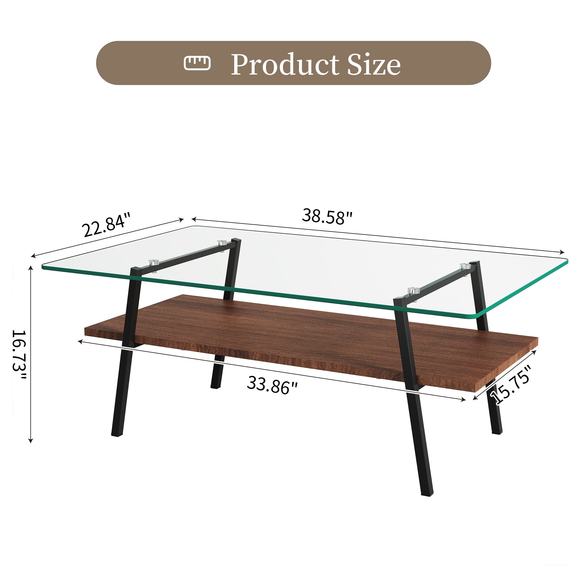 Rectangle Coffee Table with Tempered Glass Top