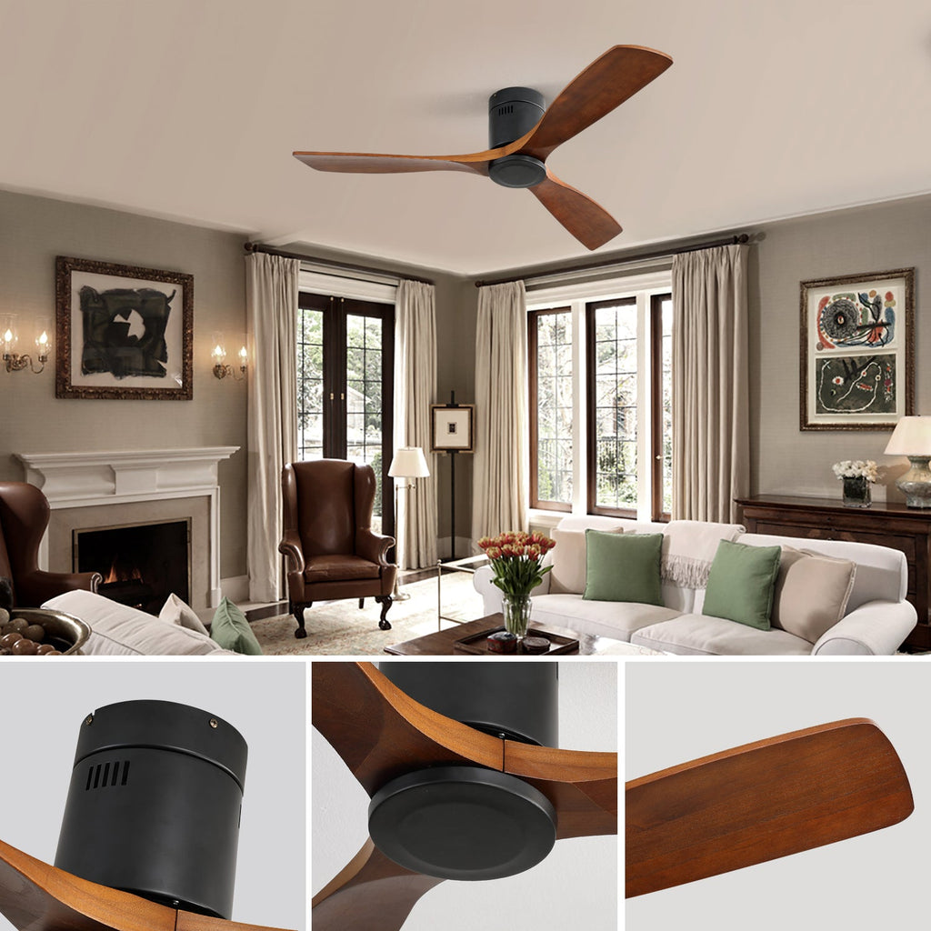 52 Inch Indoor Wooden Ceiling Fan With 3 Solid Wood Blades