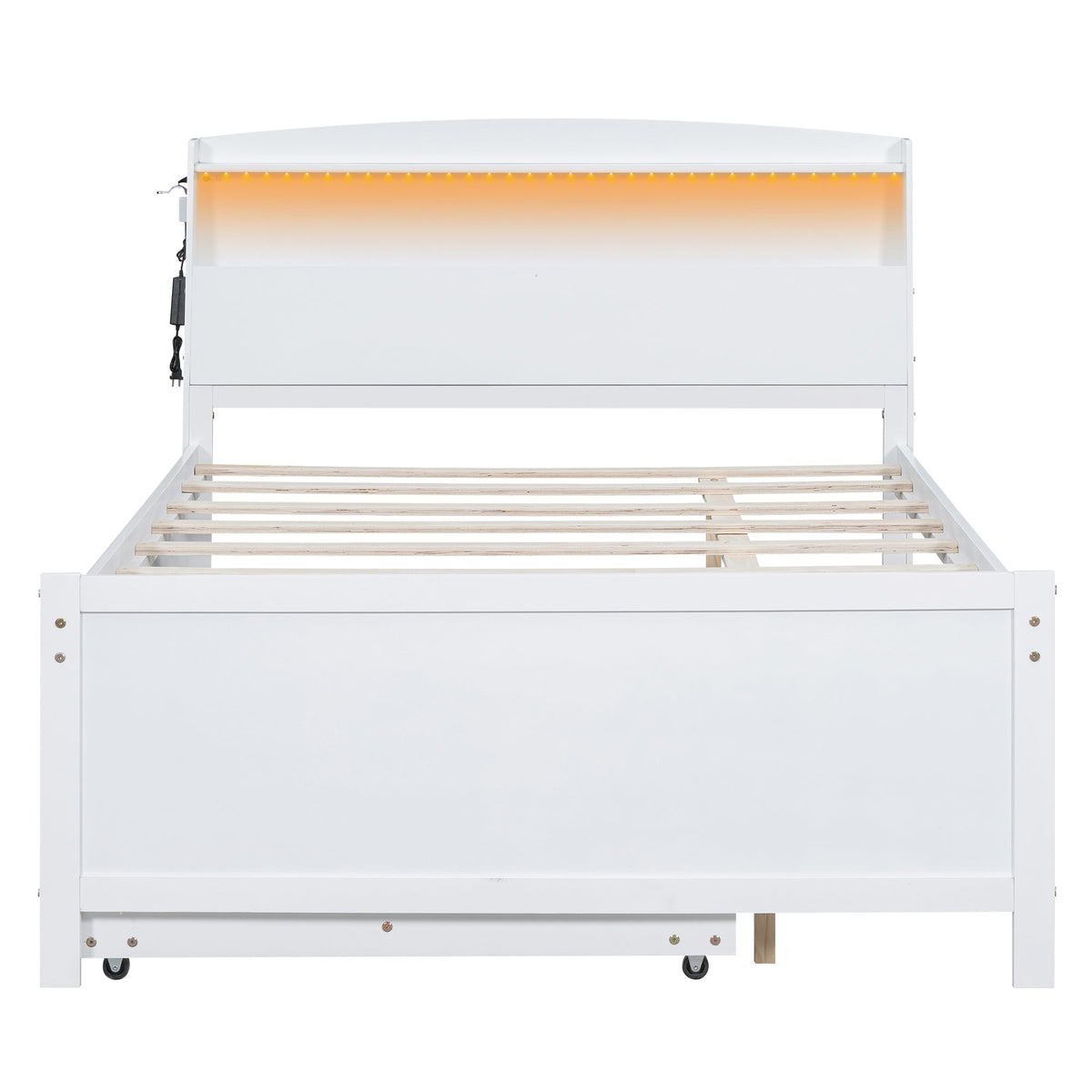 Full Size Platform Bed with Storage LED Headboard, Twin Size Trundle and 3 Drawers