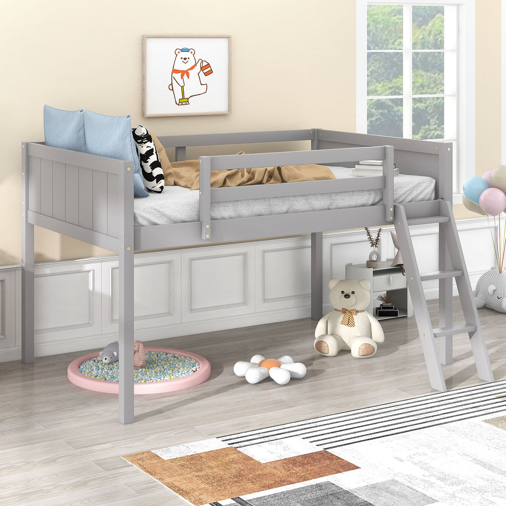 Twin Size Wood Low Loft Bed with Ladder