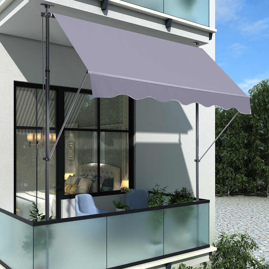 Manual Retractable Awning - 118'' Non-Screw Outdoor Sun Shade Cover