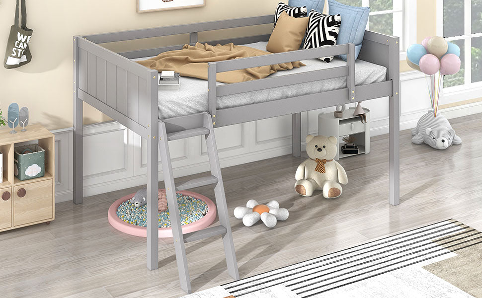 Twin Size Wood Low Loft Bed with Ladder