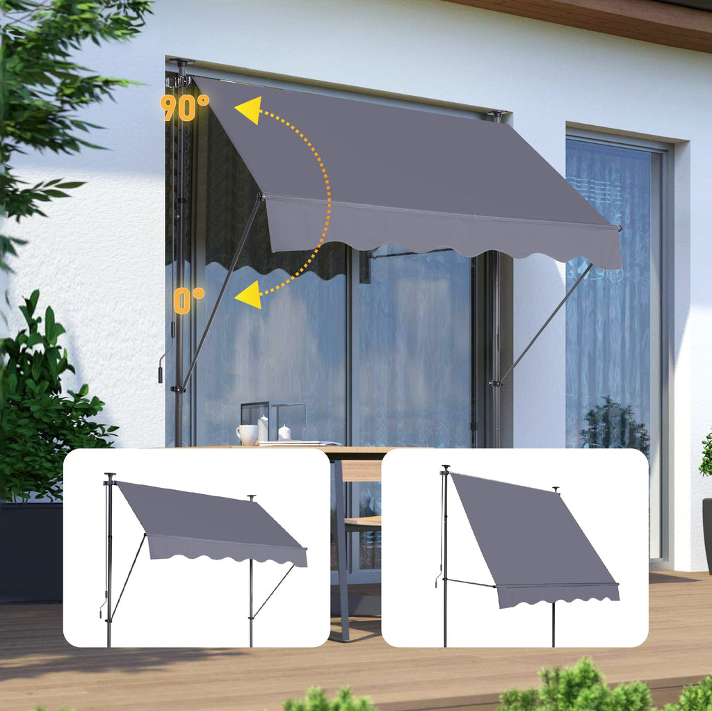 Manual Retractable Awning - 118'' Non-Screw Outdoor Sun Shade Cover