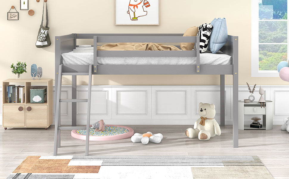 Twin Size Wood Low Loft Bed with Ladder