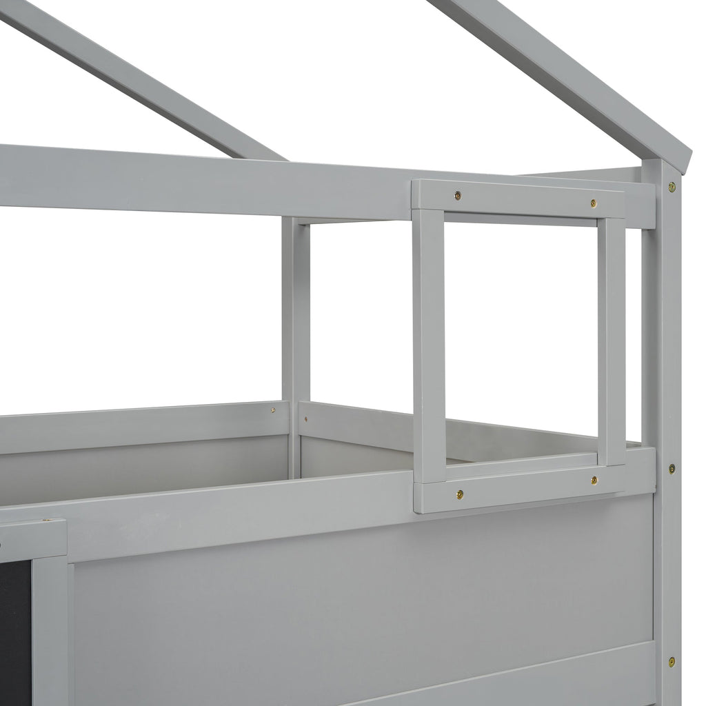 Twin Over Full House Bunk Bed with Storage Staircase