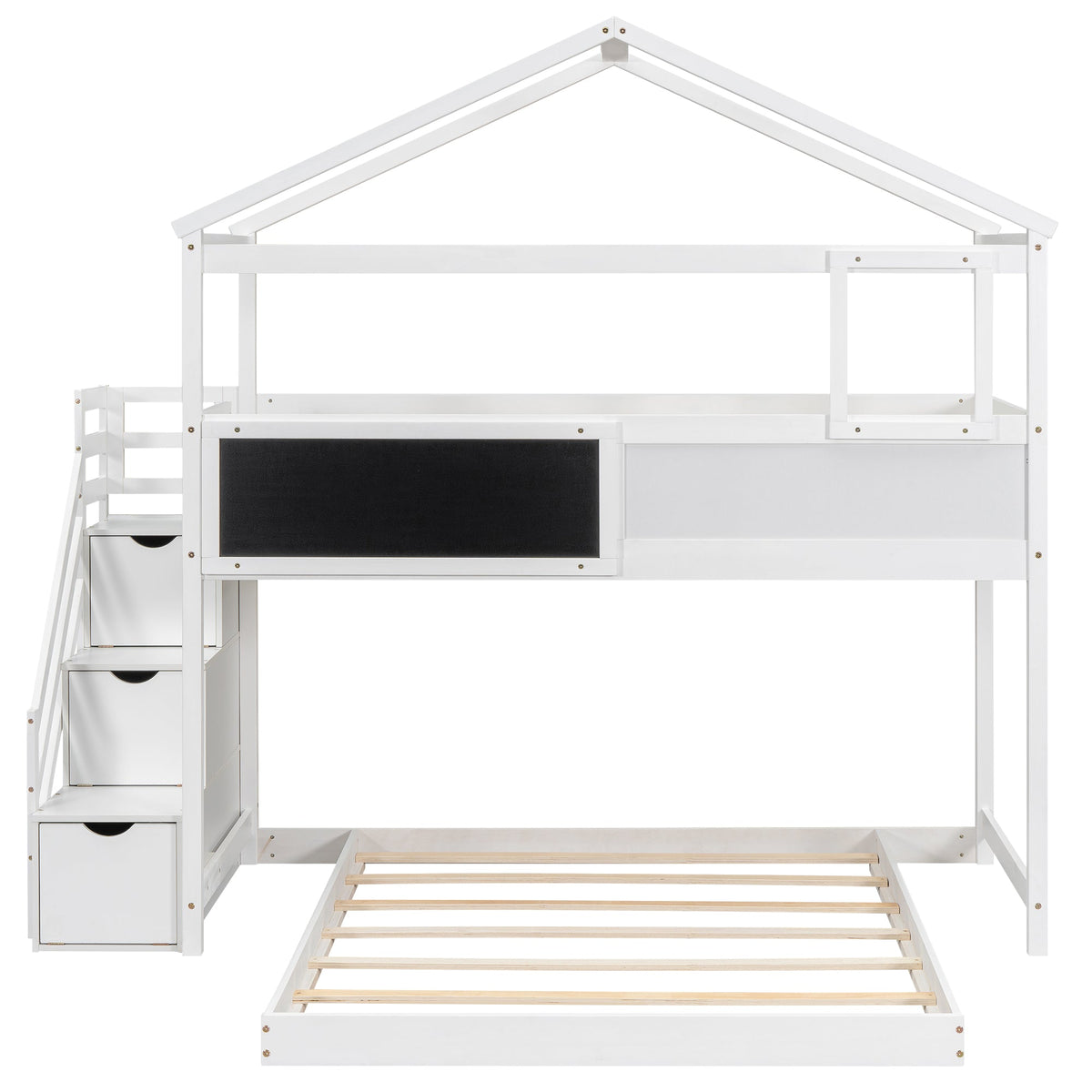 Twin Over Full House Bunk Bed with Storage Staircase