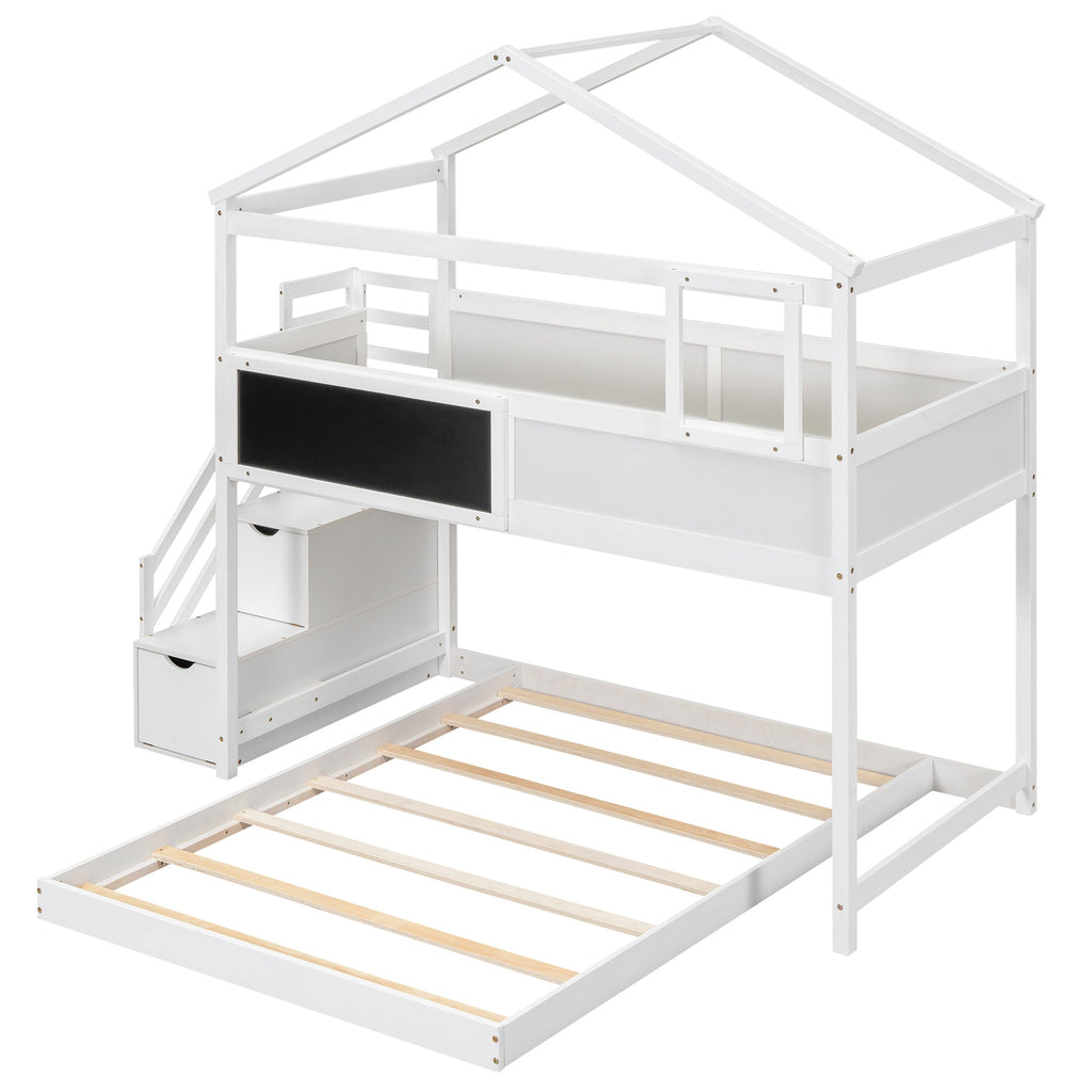 Twin Over Full House Bunk Bed with Storage Staircase