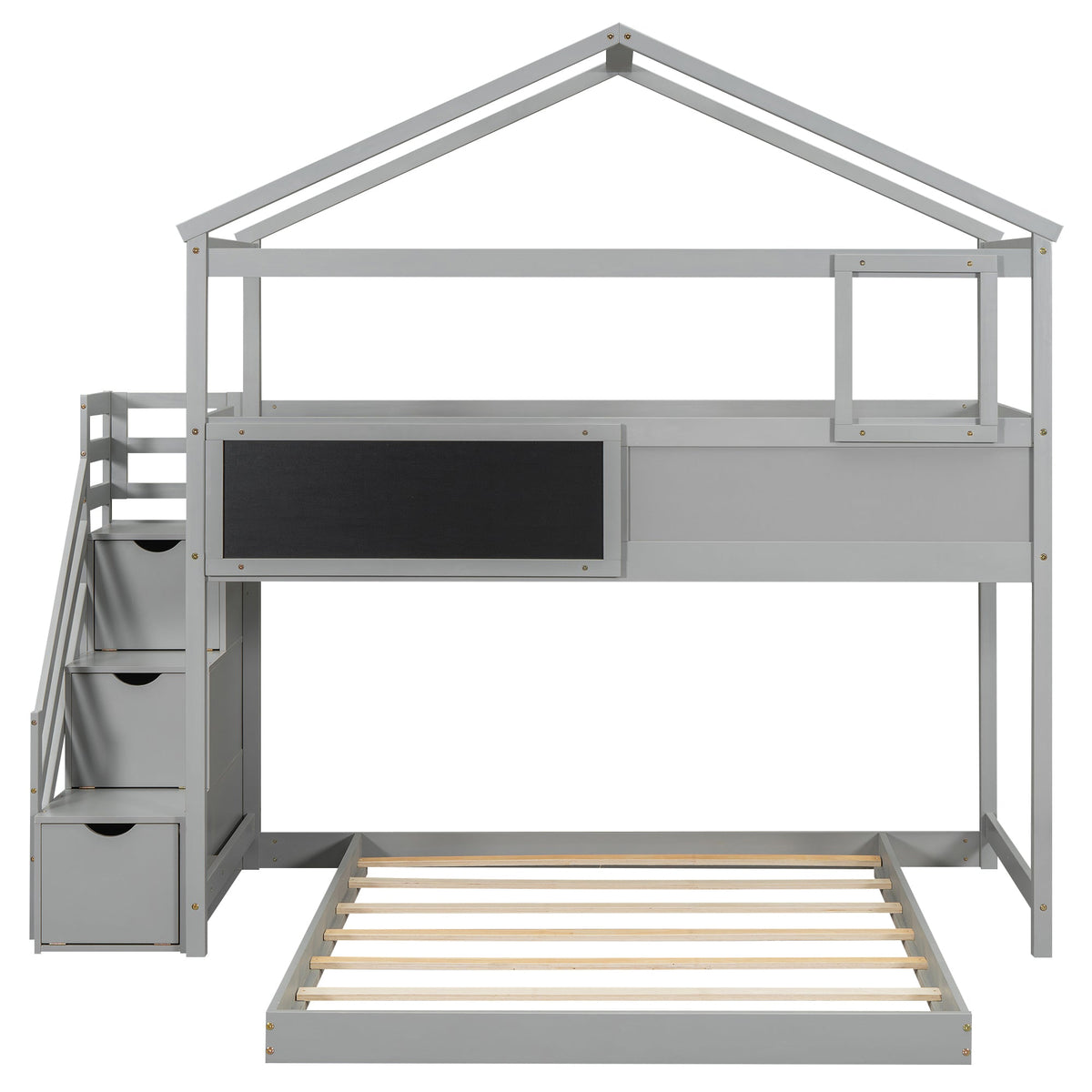 Twin Over Full House Bunk Bed with Storage Staircase