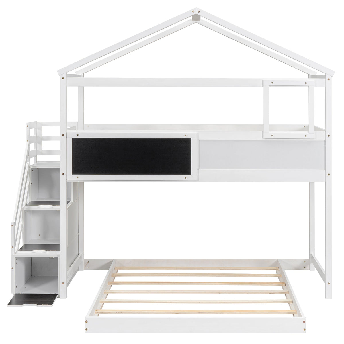 Twin Over Full House Bunk Bed with Storage Staircase