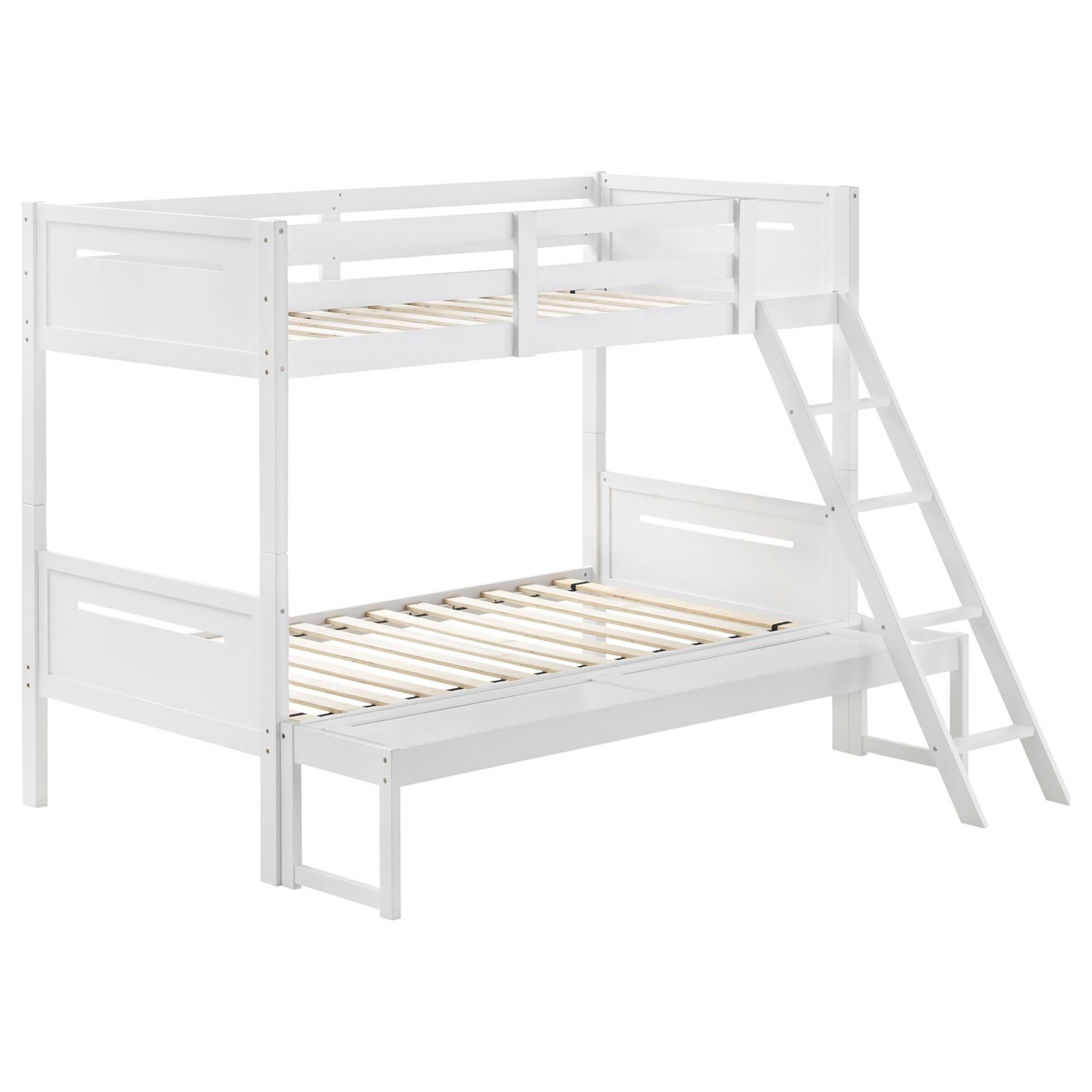 White Twin/Full Bunk Bed with Built-in Ladder