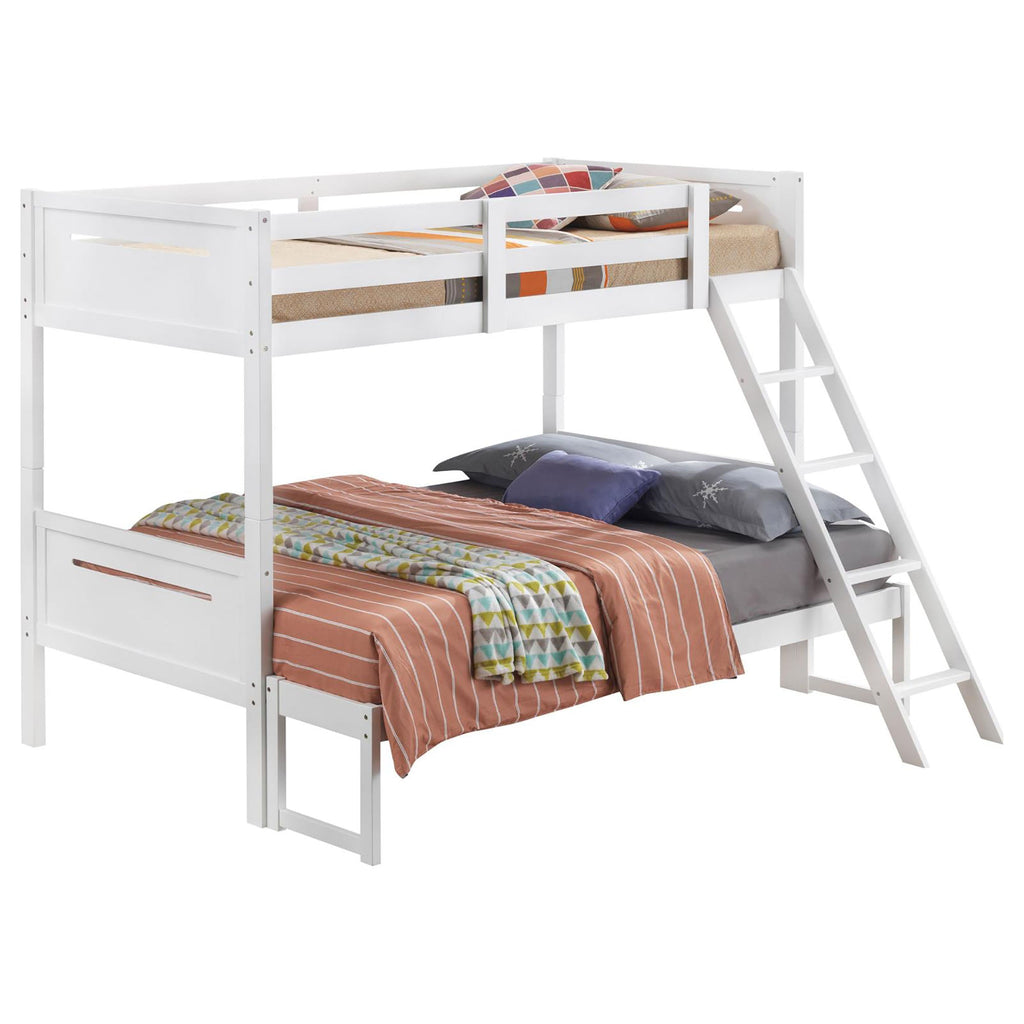 White Twin/Full Bunk Bed with Built-in Ladder